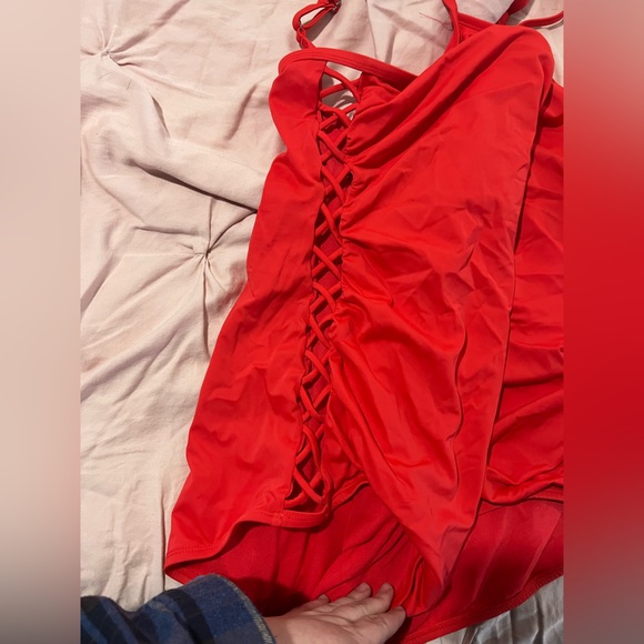Red Lace Up Swimsuit - Picture 6 of 8